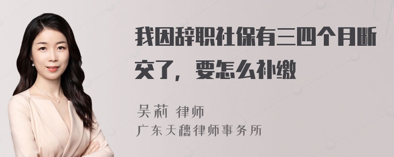 我因辞职社保有三四个月断交了，要怎么补缴