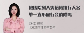 被法院列入失信被执行人名单一直不履行会消除吗