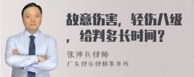 故意伤害，轻伤八级，给判多长时间？