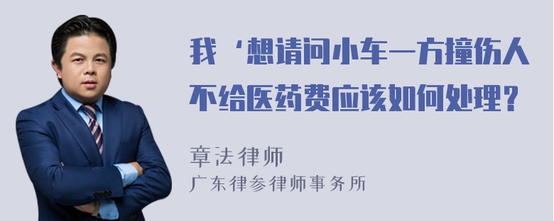 我‘想请问小车一方撞伤人不给医药费应该如何处理？