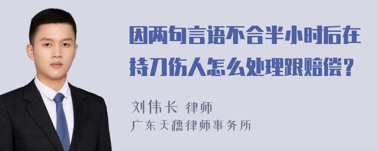 因两句言语不合半小时后在持刀伤人怎么处理跟赔偿？