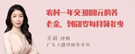 农村一年交3000元的养老金，到60岁每月领多少