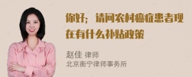 你好；请问农村癌症患者现在有什么补贴政策