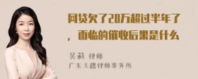 网贷欠了20万超过半年了，面临的催收后果是什么