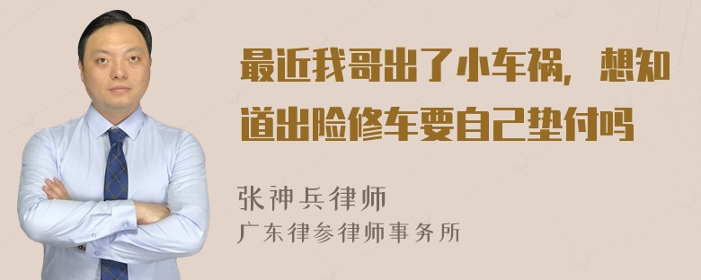 最近我哥出了小车祸，想知道出险修车要自己垫付吗