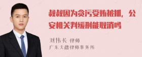 叔叔因为贪污受贿被抓，公安机关判缓刑能取消吗