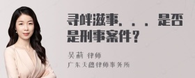 寻衅滋事．．．是否是刑事案件？