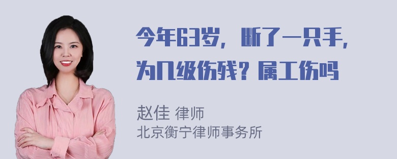 今年63岁，断了一只手，为几级伤残？属工伤吗