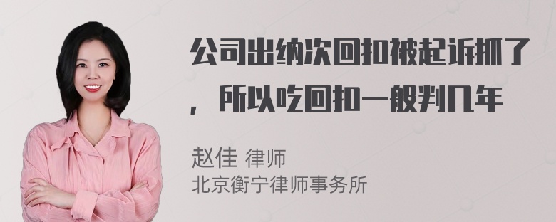 公司出纳次回扣被起诉抓了，所以吃回扣一般判几年