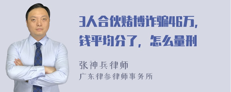 3人合伙赌博诈骗46万，钱平均分了，怎么量刑