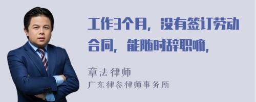 工作3个月，没有签订劳动合同，能随时辞职嘛，