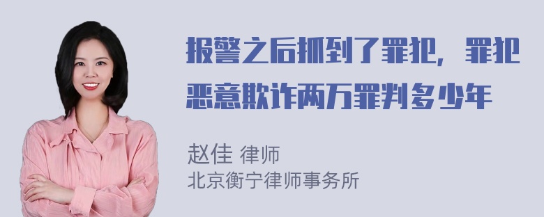 报警之后抓到了罪犯，罪犯恶意欺诈两万罪判多少年