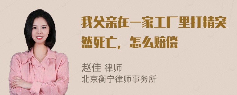 我父亲在一家工厂里打精突然死亡，怎么赔偿