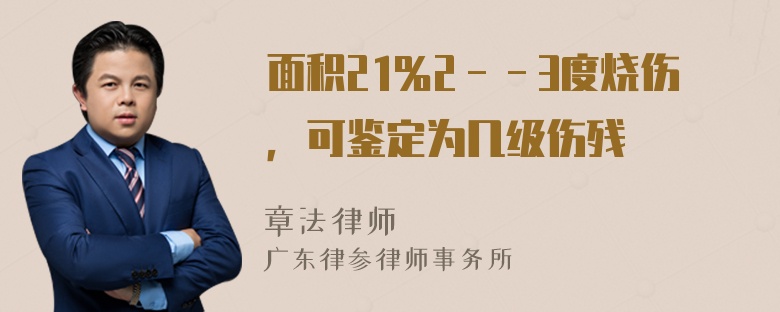 面积21％2－－3度烧伤，可鉴定为几级伤残