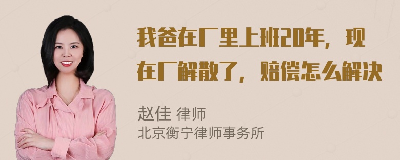 我爸在厂里上班20年，现在厂解散了，赔偿怎么解决