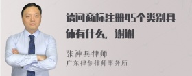 请问商标注册45个类别具体有什么，谢谢