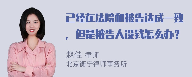 已经在法院和被告达成一致，但是被告人没钱怎么办？