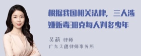 根据我国相关法律，三人涉嫌贩毒38克每人判多少年