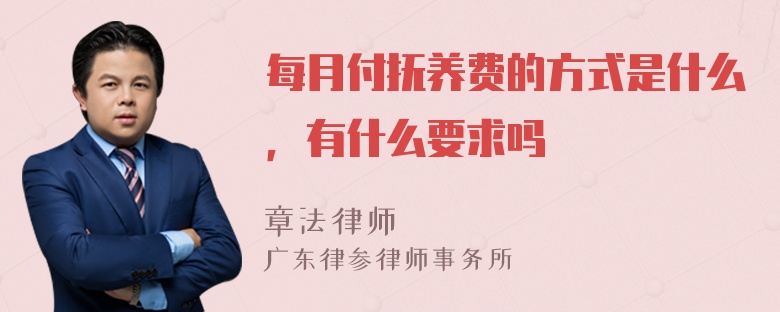 每月付抚养费的方式是什么，有什么要求吗