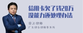 信用卡欠了钱20万没能力还处理办法