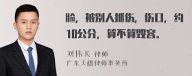 脸，被别人抓伤，伤口，约10公分，算不算毁容。