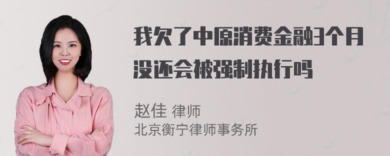 我欠了中原消费金融3个月没还会被强制执行吗