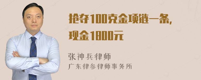 抢夺100克金项链一条，现金1800元