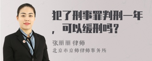 犯了刑事罪判刑一年，可以缓刑吗？