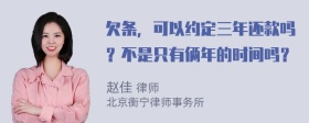 欠条，可以约定三年还款吗？不是只有俩年的时间吗？