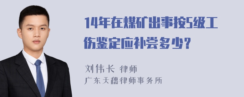 14年在煤矿出事按5级工伤鉴定应补尝多少？