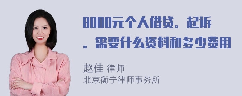 8000元个人借贷。起诉。需要什么资料和多少费用