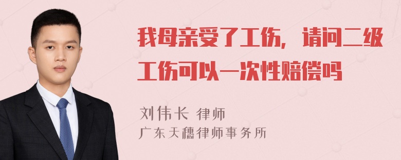 我母亲受了工伤，请问二级工伤可以一次性赔偿吗