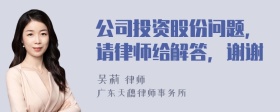 公司投资股份问题，请律师给解答，谢谢