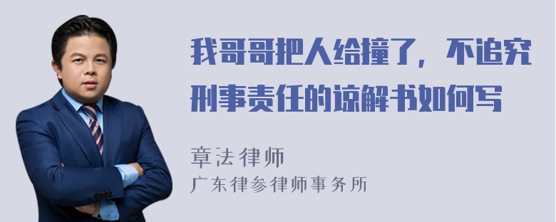 我哥哥把人给撞了，不追究刑事责任的谅解书如何写