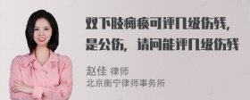 双下肢瘫痪可评几级伤残，是公伤，请问能评几级伤残