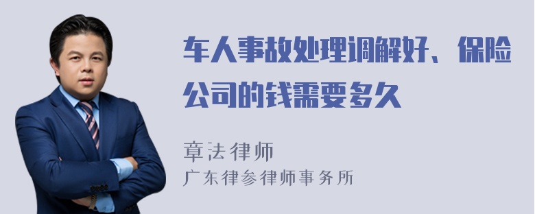 车人事故处理调解好、保险公司的钱需要多久