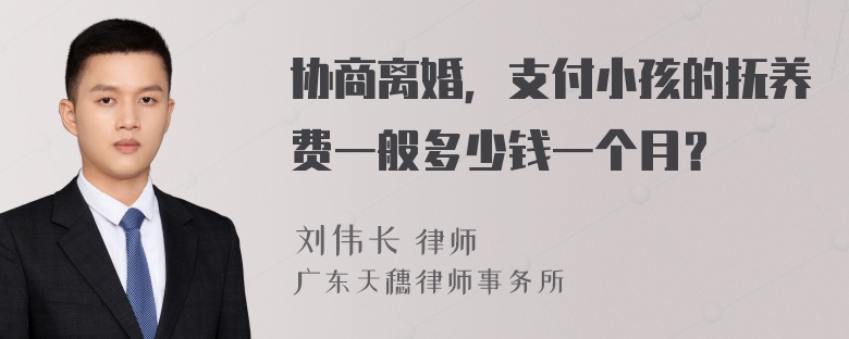 协商离婚，支付小孩的抚养费一般多少钱一个月？