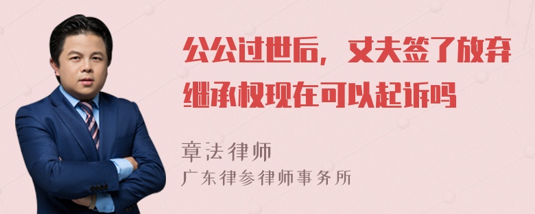 公公过世后，丈夫签了放弃继承权现在可以起诉吗