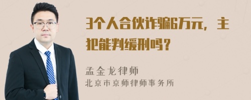 3个人合伙诈骗6万元，主犯能判缓刑吗？