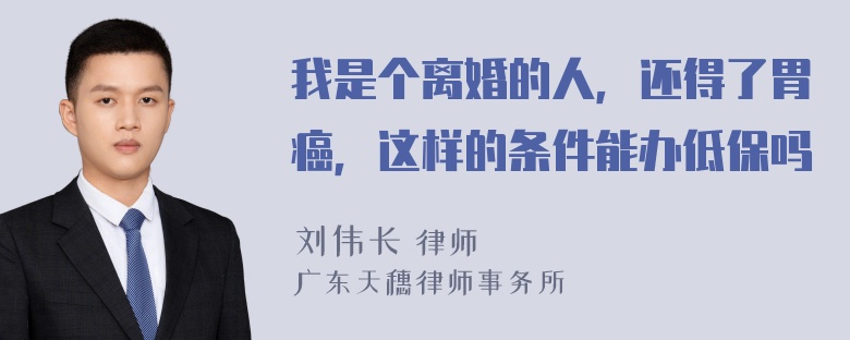 我是个离婚的人，还得了胃癌，这样的条件能办低保吗