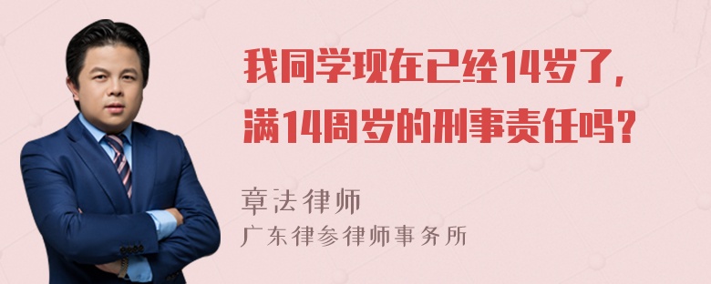 我同学现在已经14岁了，满14周岁的刑事责任吗？