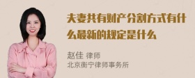 夫妻共有财产分割方式有什么最新的规定是什么