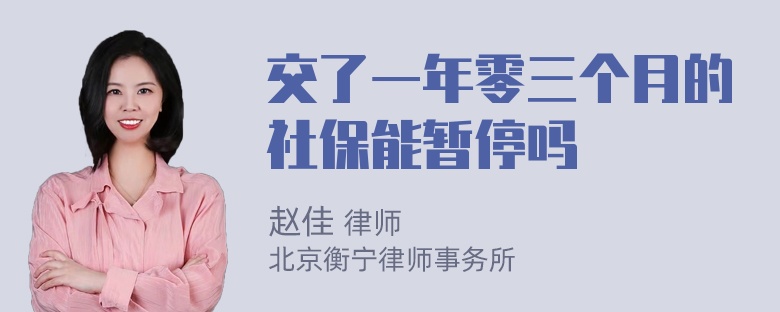 交了一年零三个月的社保能暂停吗