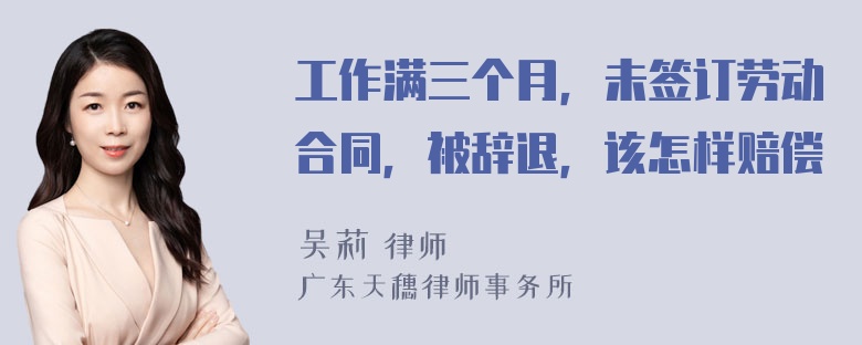 工作满三个月，未签订劳动合同，被辞退，该怎样赔偿