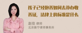 孩子已经抱养如何去补办收养证，法律上的标准是什么