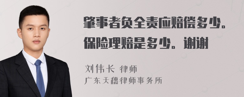 肇事者负全责应赔偿多少。保险理赔是多少。谢谢