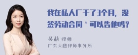 我在私人厂干了3个月，没签劳动合同｀可以告他吗？