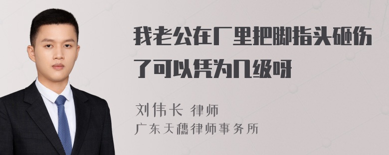 我老公在厂里把脚指头砸伤了可以凭为几级呀