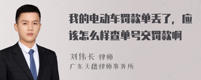 我的电动车罚款单丢了，应该怎么样查单号交罚款啊