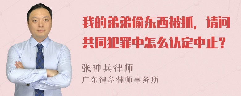 我的弟弟偷东西被抓，请问共同犯罪中怎么认定中止？